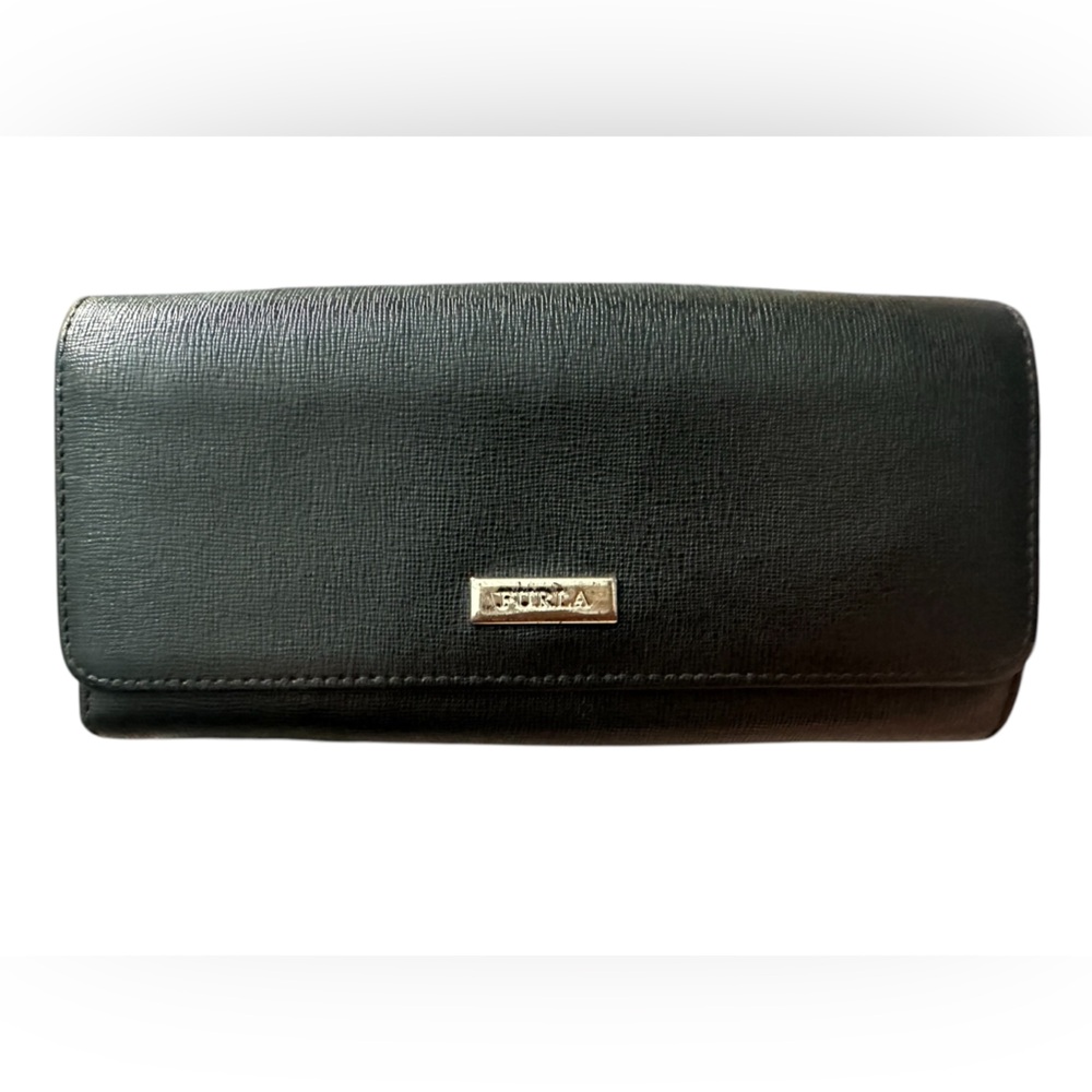 Vintage Furla Bifold Leather Wallet Black CLEAN 7.75”x4”